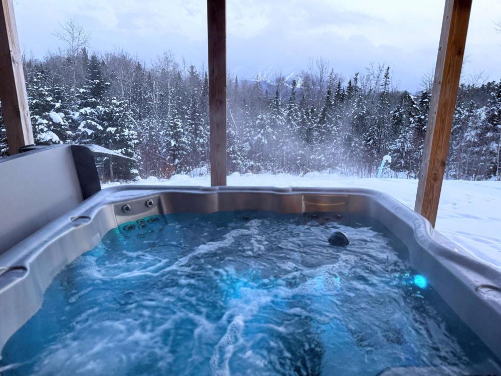 UV Log home with direct Cannon Mountain views Minutes to attractions Fireplace Pool Table AC